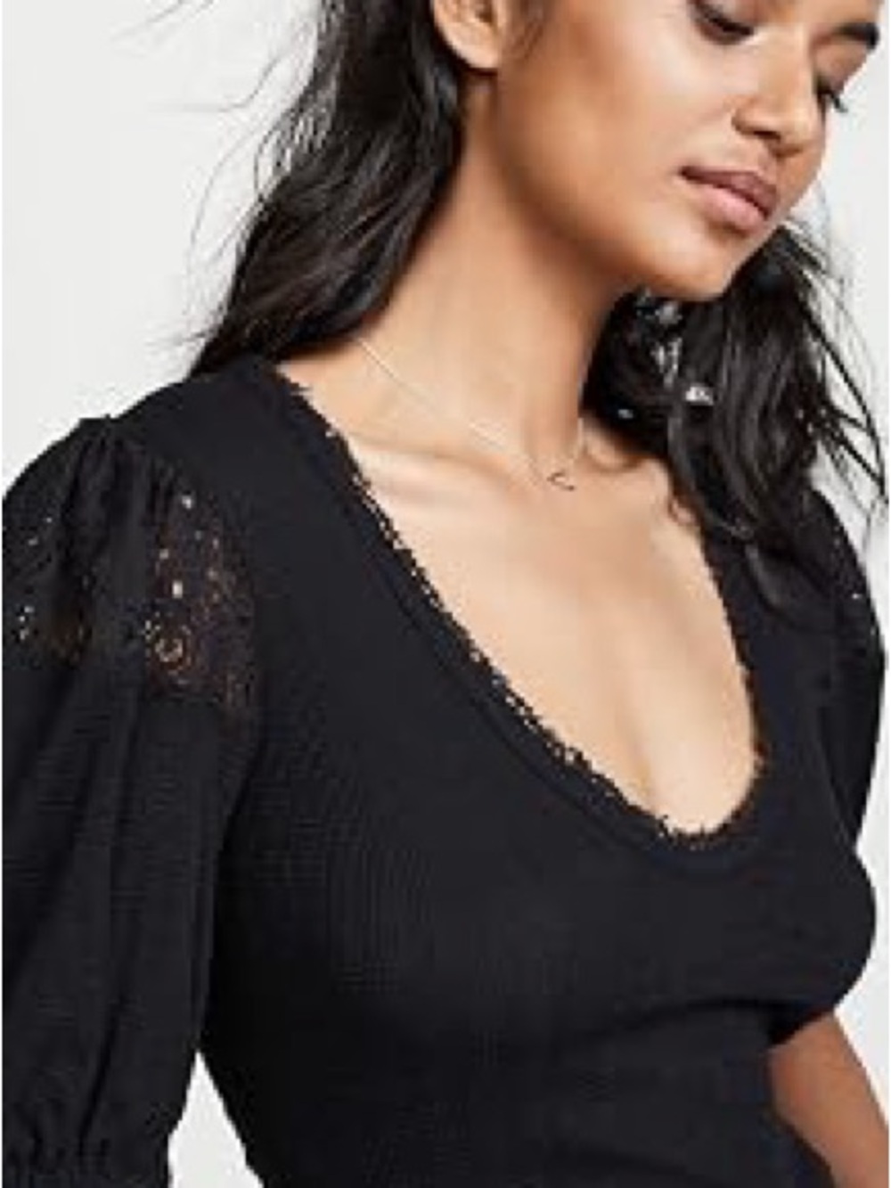 Free People St. James Tee- V-Neck Puff Sleeve Top